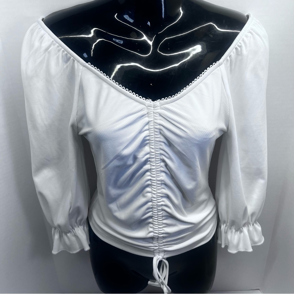 Elegant White Ruched Blouse